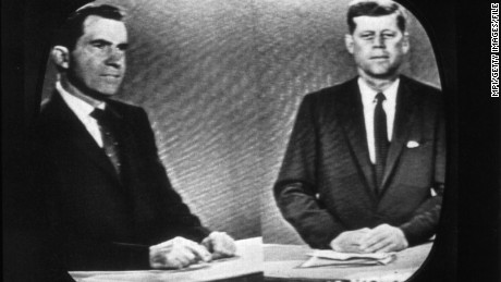 Presidential candidates Richard Nixon (left), later the 37th President of the United States, and John F Kennedy, the 35th President, during a televised debate. 