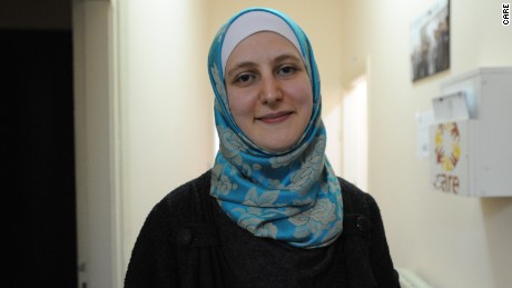Hiba on her job as case manager at the CARE community center at Azraq Refugee Camp in Jordan.