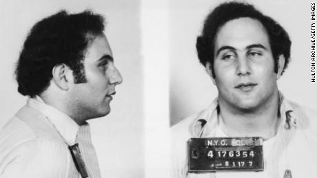 Police mug shot showing the front view and profile of convicted New York City serial killer David Berkowitz, known as the &#39;Son of Sam.&#39;   