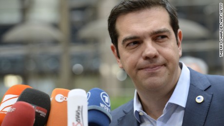 Greek Prime Minister Alexis Tsipras arrives for a meeting of eurozone leaders in Brussels on July 12.