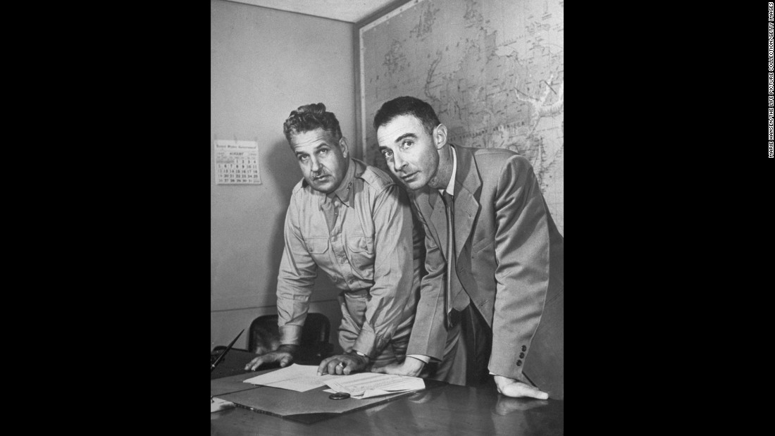 In 1942, U.S. Army Col. Leslie R. Groves, left, was appointed to head the Manhattan Project. On the right is physicist J. Robert Oppenheimer, who led the Los Alamos National Laboratory in New Mexico.