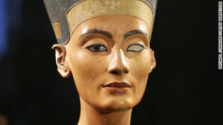 RESTRICTED TO EDITORIAL USE, MANDATORY CREDIT OF THE ARTIST, TO ILLUSTRATE THE EVENT AS SPECIFIED IN THE CAPTIONS  
The Nefertiti bust is pictured during a press preview of the exhibition &#39;In The Light Of Amarna&#39; to mark the 100 years of the Nefertiti bust discovery at the Neues Museum (New Museum) in Berlin, on December 5, 2012. The exhibition runs from December 6, 2012 to April 13, 2012.    AFP PHOTO / MICHAEL SOHN        (Photo credit should read MICHAEL SOHN/AFP/Getty Images)