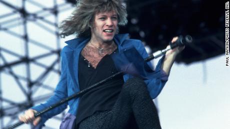 Jon Bon Jovi of Bon Jovi at Veteran&#39;s Stadium for the first Farm Aid Concert on September 22, 1985 in Champaign, Illinois. 