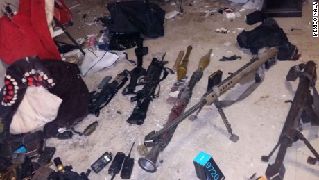 Mexican authorities provided this image of weapons seized in the raid to recapture Guzman.