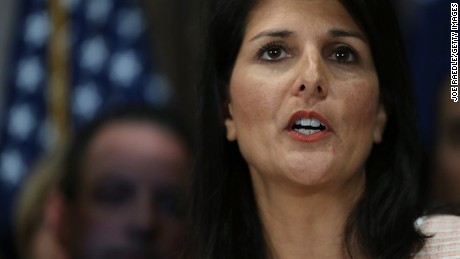 South Carolina Gov. Nikki Haley speaks to the media as she asks that the Confederate flag be removed from the state capitol grounds on June 22, 2015 in Columbia, South Carolina. Debate over the flag flying on the capitol grounds was kicked off after nine people were shot and killed during a prayer meeting at the Emanuel African Methodist Episcopal Church in Charleston, South Carolina. 