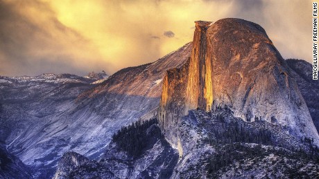 Half Dome sits at 4,737 feet above the Merced River on the floor of the Yosemite Valley in California. 