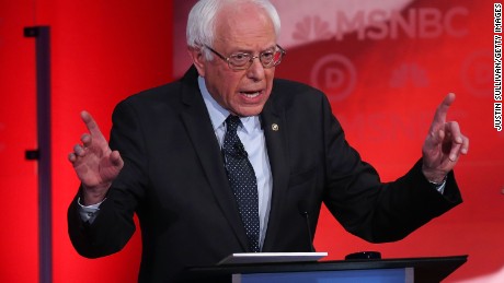 Sen. Bernie Sanders (I-VT) speaks as he debates with Democratic presidential candidates former Secretary of State Hillary Clinton during their MSNBC Democratic Candidates Debate at the University of New Hampshire on February 4, 2016 in Durham, New Hampshire. 