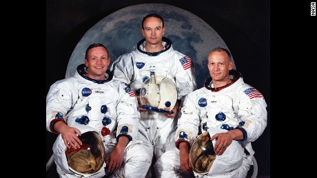 The crew of Apollo 11, from left to right: Neil Armstrong, commander; Michael Collins, pilot of the control module; and Edwin 