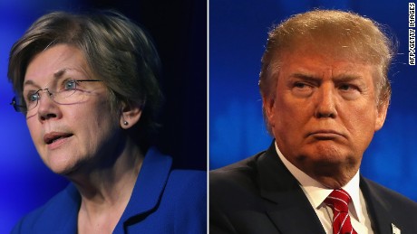 Warren blasts Donald Trump; he calls her 'Pocahontas'