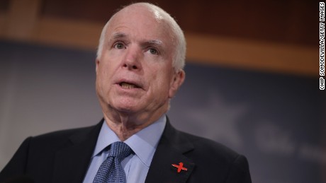 WASHINGTON, DC - FEBRUARY 24: Senate Armed Services Committee Chairman John McCain (R-AZ) speaks at a news conference at the U.S. Capitol February 24, 2016 in Washington, DC. The Republican Senators held the conference to speak about President Obama&#39;s plan to close the military prison at Guantanamo Bay, Cuba. They called the president&#39;s plan &#39;jibberish,&#39; and said they have tried working with Obama to close the detention camp and move the terrorism suspects held there to federal prisons in the United States but this latest proposal is not the way forward. (Photo by Chip Somodevilla/Getty Images)