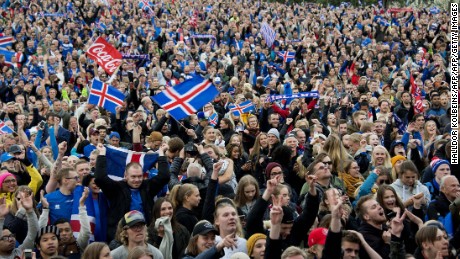 Iceland fans in Reykjavik celebrate the famous victory over England at Euro 2016.