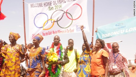 Olympic refugee team greeted as heroes on return to Kenya camp