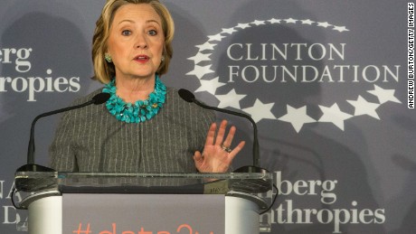 NEW YORK, NY - DECEMBER 15:  Former U.S. Secretary of State and first lady Hillary Clinton speaks at a press conference announcing a new initiative between the Clinton Foundation, United Nations Foundation and Bloomberg Philanthropies, titled Data 2x on December 15, 2014 in New York City. Data 2x aims to use data-driven analysis to close gender gaps throughout the world.  (Photo by Andrew Burton/Getty Images)