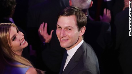 Jared Kushner and his wife Ivanka Trump acknowledge the crowd at the New York Hilton Midtown in the early morning hours of November 9, 2016 in New York City. 
