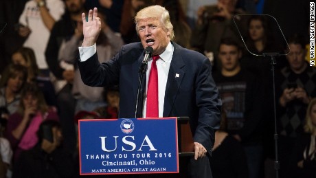 President-elect Donald Trump speaks during a stop at U.S. Bank Arena on December 1, 2016 in Cincinnati, Ohio.