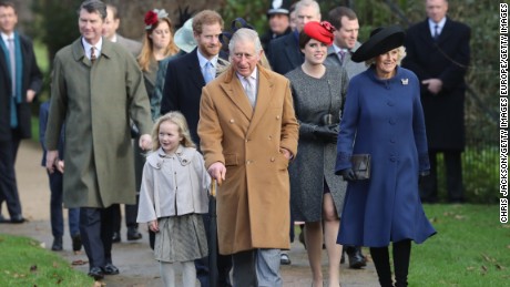 Members of the royal family including Prince Harry, Prince Charles and Camilla, Duchess of Cornwall attending a Christmas Day service at Sandringham in 2016. 