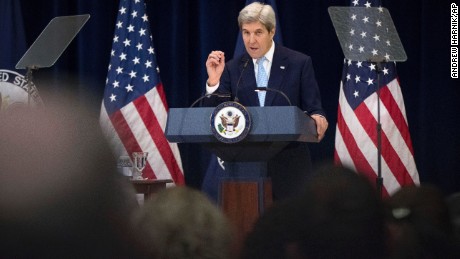 Secretary of State John Kerry speaks at the State Department, in Washington, Wednesday, Dec. 28, 2016.  Stepping into a raging diplomatic argument, Kerry staunchly defended the Obama administration's decision to allow the U.N. Security Council to declare Israeli settlements illegal and warned that Israel's very future as a democracy is at stake. (AP Photo/Andrew Harnik)