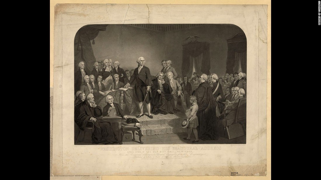 George Washington delivers his inaugural address at New York&#39;s Federal Hall in April 1789. It was 13 years after the Declaration of Independence and more than a year and a half after the Constitution was ratified.