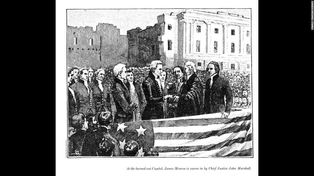 James Monroe&#39;s inauguration in 1817 was the first time that the swearing-in ceremony was held outside. The Capitol building was still under repair from its damage in the War of 1812.