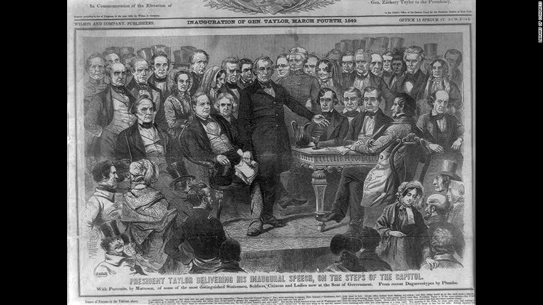 Zachary Taylor delivers his inaugural speech on the steps of the Capitol in 1849.