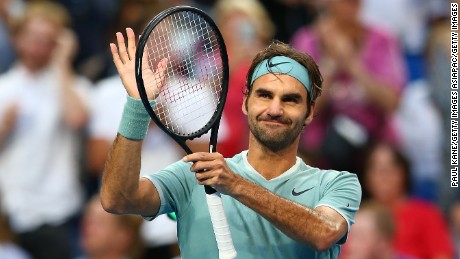 PERTH, AUSTRALIA - JANUARY 06: Roger Federer of Switzerland celebrates after defeating Richard Gasquet of France in the men&#39;s singles match during day six of the 2017 Hopman Cup at Perth Arena on January 6, 2017 in Perth, Australia.  (Photo by Paul Kane/Getty Images)
