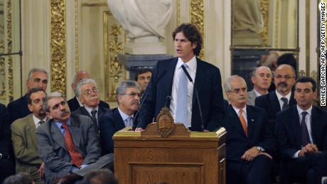 Argentine Economy minister Martin Lousteau speaks about the farmer's strike as other minister listen at the Government house on March 31, 2008 in Buenos Aires. The crippling strike --which has entered its 19th day and was announced to continue until next Wednesday-- has become one of the longest labor stoppages in this country's history. Argentina is the world's leading exporter of oil and oilseed meal and the third in soybeans, and foreign sales of 2.2 million tons of grains, oils and oilseeds flours derived from soybeans and sunflower are virtually paralysed following the strike.         AFP PHOTO/DANIEL GARCIA (Photo credit should read DANIEL GARCIA/AFP/Getty Images)
