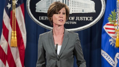 Deputy Attorney General Sally Yates speaks during a press conference to announce environmental and consumer relief in the Volkswagen litigation at the Department of Justice in Washington, DC, June 28, 2016.