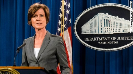 Environmental Protection Agency Administrator Gina McCarthy looks on as Deputy Attorney General Sally Q. Yates speaks during a press conference at the Department of Justice on June 28, 2016 in Washington, DC.
