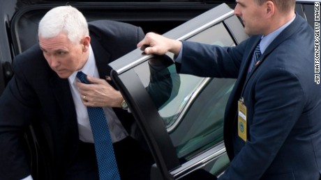 Vice President Mike Pence arrives on Capitol Hill in Washington, DC, February 7, 2017. (JIM WATSON/AFP/Getty Images)