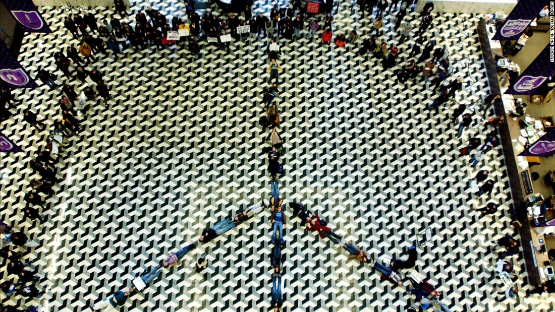 &lt;strong&gt;New York University&lt;/strong&gt; students lay down to form a peace symbol on the floor of the NYU library in 2003 to protest the impending war in Iraq.