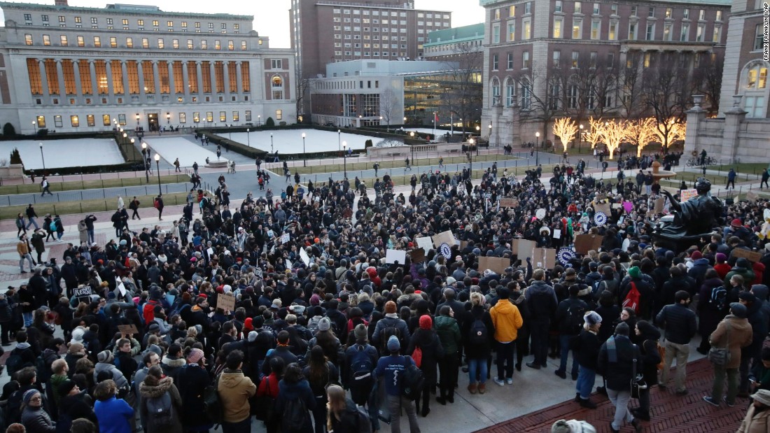 &lt;strong&gt;Columbia University&lt;/strong&gt; students gather to protest President Donald Trump&#39;s executive order on immigration January 30, 2017, in New York. The executive order banned travelers to the US from seven predominantly Muslim countries. 