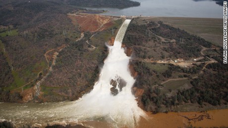 Lake Oroville, the emergency spillway and the main damaged spillway were seen on February 13, 2017 in Oroville, California. 