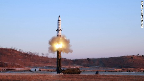 This photo taken on February 12, 2017 and released on February 13 by North Korea&#39;s official Korean Central News Agency (KCNA) shows the launch of  Pukguksong-2.