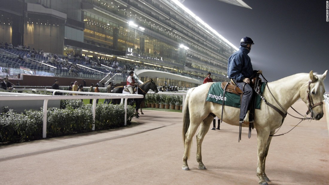 The race takes place in front of the enormous grandstand at the Meydan track.