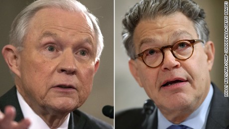 Jeff Sessions and Al Franken during the Sessions confirmation hearing on January 10, 2017.
