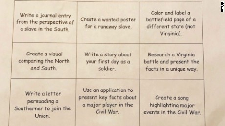 Parents concerned over Civil War homework.