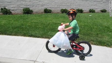 Ryan Hickman, age  3½, in his early recycling years.