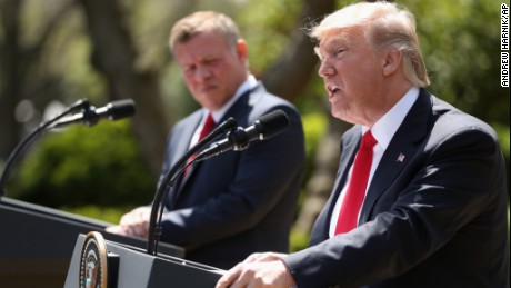 President Donald Trump and Jordan&#39;s King Abdullah II hold a news conference in the Rose Garden at the White House in Washington, Wednesday, April 5, 2017. 