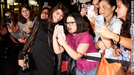 Alessandra Mastronardi with fans in Milan, Italy.  