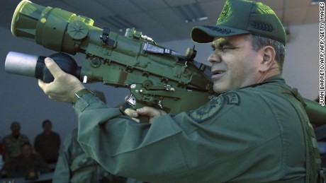 Venezuelan Defense Minister Vladimir Padrino Lopez mans a Russian-made 9K338 "Igla-S" (SA-18) man-portable air-defence  (MANPAD) surface-to-air missile launcher in Caracas on March 14, 2015. A hundred thousand men, with Chinese-made anphibious vehicles and Russian missiles are taking part in military drills ordered by President  Nicolas Maduro to prepare the country to face the "unusual threat" to its security.  AFP   PHOTO/JUAN BARRETO        (Photo credit should read JUAN BARRETO/AFP/Getty Images)