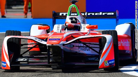 Sweden&#39;s Felix Rosenquist with Mahindra Racing negotiates a bend during the qualifying round of the Berlin leg of the Formula E electric car Championships on June 11, 2017. / AFP PHOTO / John MACDOUGALL        (Photo credit should read JOHN MACDOUGALL/AFP/Getty Images)