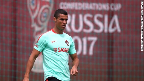 Portugal national team forward Cristiano Ronaldo takes part in a training session in Kazan on June 15, 2017, as part of the team's preparation for the Confederations Cup. / AFP PHOTO / Roman Kruchinin        (Photo credit should read ROMAN KRUCHININ/AFP/Getty Images)