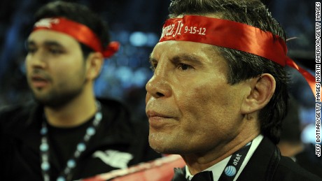 LAS VEGAS, NV - SEPTEMBER 15: Julio Cesar Chavez Sr. awaits the fight decision in the corner of Julio Cesar Chavez Jr. after the fight against Sergio Martinez for their WBC middleweight title fight at the Thomas & Mack Center on September 15, 2012 in Las Vegas, Nevada.  (Photo by Jeff Bottari/Getty Images)
