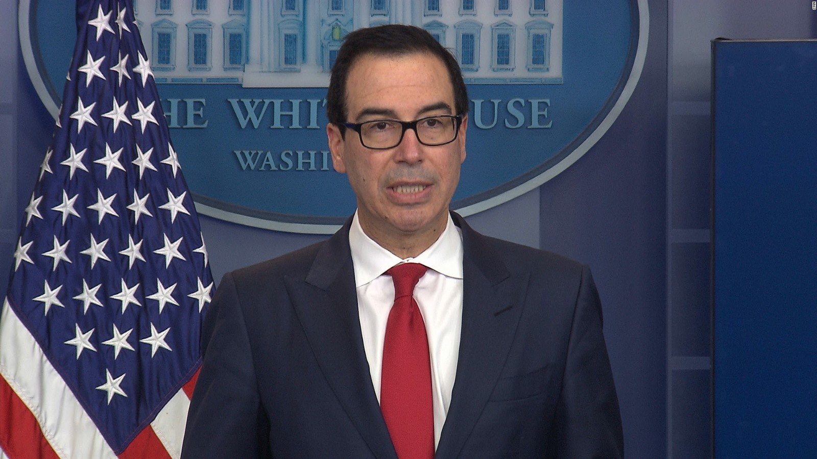 United States Secretary of the Treasury Steven Mnuchin speaks at a White House press briefing.