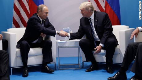 President Donald Trump shakes hands with Russian President Vladimir Putin at the G20 Summit, Friday, July 7, 2017, in Hamburg. (AP Photo/Evan Vucci)