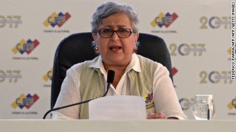 The head of Venezuela's National Electoral Council (CNE) Tibisay Lucena, speaks during a press conference in Caracas, on July 28, 2017.
Venezuela careened towards a showdown Friday between anti-government protesters and security forces, as the death toll from months of demonstrations against embattled President Nicolas Maduro mounted -- as did international concern about the spiraling violence. 
 / AFP PHOTO / FEDERICO PARRA        (Photo credit should read FEDERICO PARRA/AFP/Getty Images)