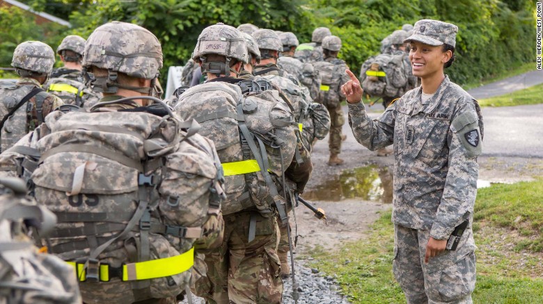 Cadet Simone Askew -- the first African-American woman to be First Captain of West  Point&#39;s Corps of Cadets -- cheers on members of the Class of 2021 at a checkpoint.