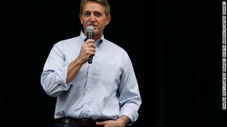 MESA, AZ - APRIL 13:  U.S. Sen. Jeff Flake (R-AZ) speaks at a town hall event at the Mesa Convention Center on April 13, 2017 in Mesa, Arizona. It was the first such event this year for Flake, who is up for re-election in 2018, as Republican lawmakers across the country have been confronted with angry voters in similar settings.  (Photo by Ralph Freso/Getty Images)