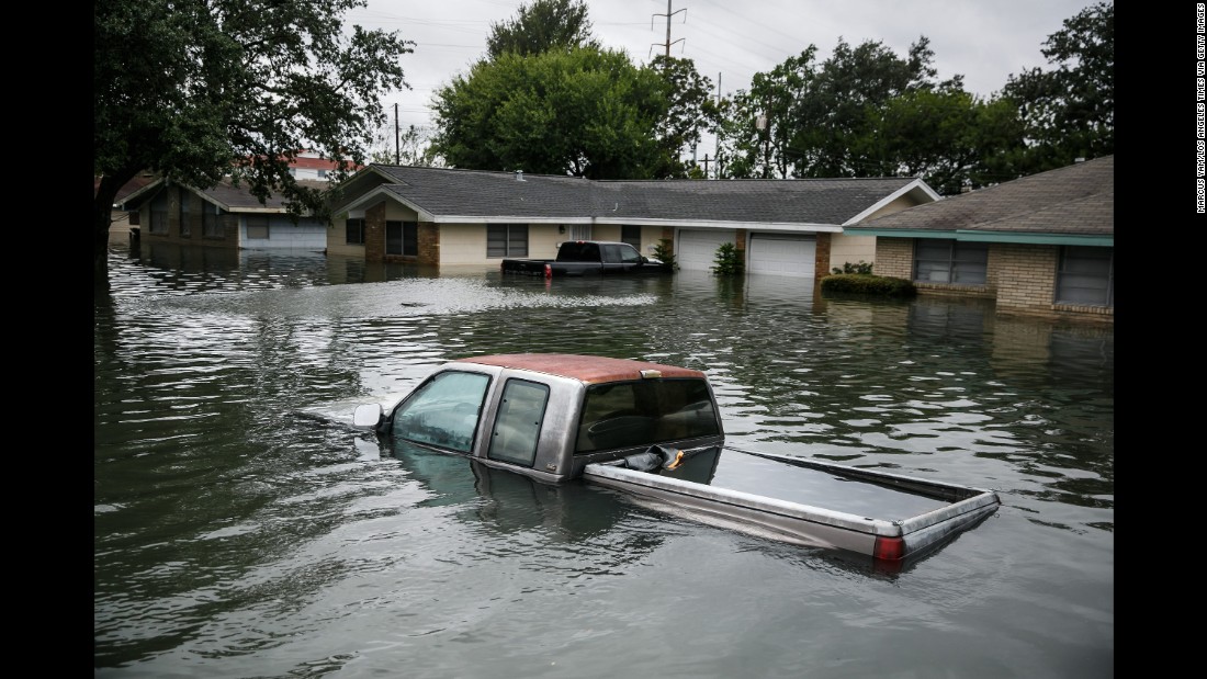 Floodwaters engulf homes in Port Arthur on August 30.