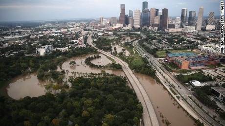 HOUSTON, TX - AUGUST 30:  Flooding continues to be shown near downtown Houston following Hurricane Harvey August 30, 2017 in Houston, Texas. The city of Houston is still experiencing severe flooding in some areas due to the accumulation of historic levels of rainfall, though the storm has moved to the north and east.  (Photo by Win McNamee/Getty Images)